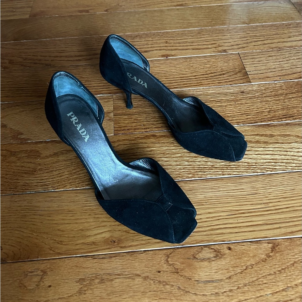 Prada Black Suede D'Orsay Kitten Heels Great Condition 6.5 - Picture 12 of 13